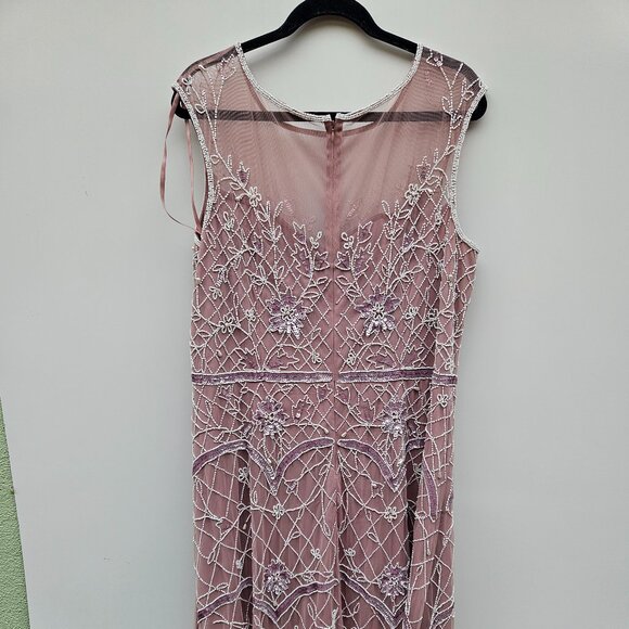 Adrianna Papell Mauve-white beaded dress 20W - Picture 4 of 10